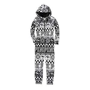 nwot vs pink black & white fair isle sherpa onesie